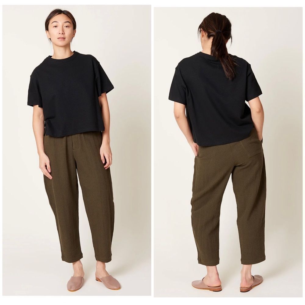 7115 By Szeki Deep Moss Green Linen Signature Elastic Pull-Up Trouser Pants